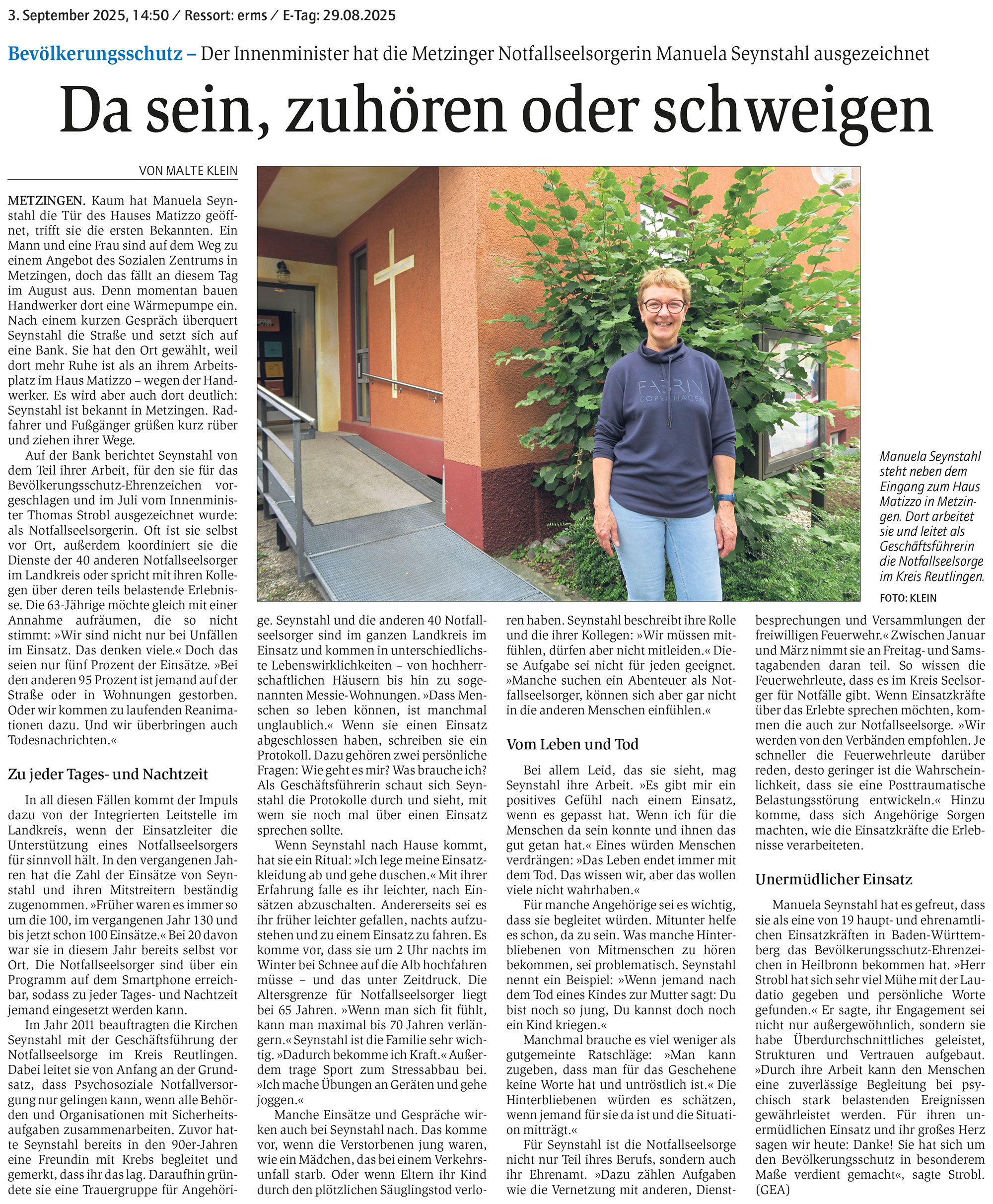 Beitrag GEA 03.09.2025 Auszeichnung Manuela Seystahl 